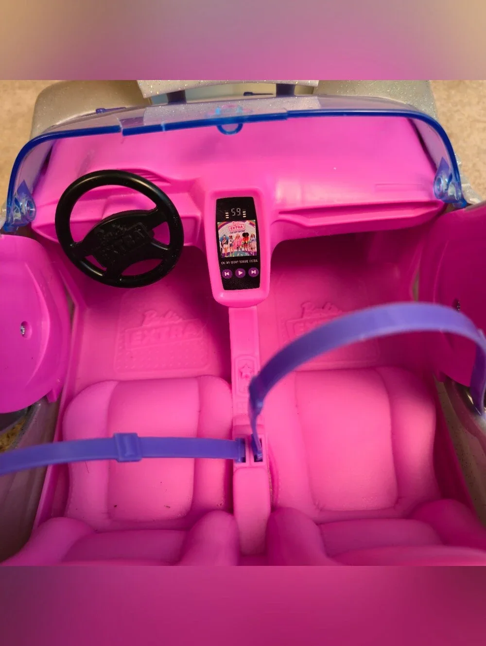 Barbie Extra Silver Sparkle Car w Pool Trunk Winged Doors Convertible Mattel